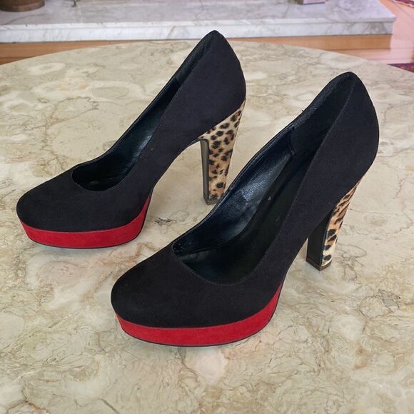 Call It Spring Platform Heels Red Black & Leopard Print - Picture 3 of 15